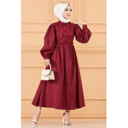 Robe en coton ample et évasée devant et dos brodés pour femme (Vêtement mastour et...