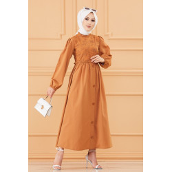 Cotton dress large and flared with discrete embroidery for women (Classroom for hijab)...