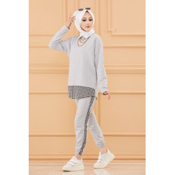 Ensemble décontracté deux pièces (Vêtement sport femme voilée) - Couleur gris clair