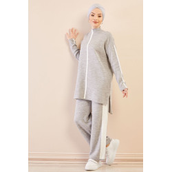 Ensemble survêtement ample pour femme - Couleur gris avec bandes blanches