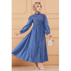 Robe en coton ample style évasé avec broderie discrète pour femme (Vêtement habillé...