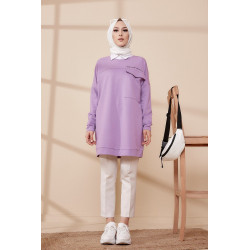 Tunique décontractée ample avec grande poche (Sweat femme Hijab) - Couleur lilas