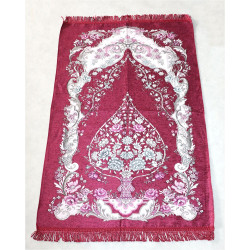Grand Tapis de prière avec décorations islamique tissé en chenille (sajjada) - Couleur...