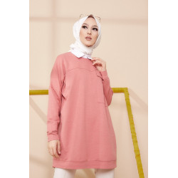Tunique décontractée ample avec grande poche (Sweat femme Hijab) - Couleur rose