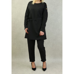 Ensemble casual pour femme : deux pièces tunique mi-longue et pantalon - Couleur noir