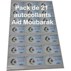 Pack de 21 autocollants "Aid Moubarak" bilingues (français/arabe - 6 cm) pour cadeaux...