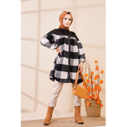 Veste - Chemise longue oversize à grands carreaux (Look femme voilée hiver) - Couleur...