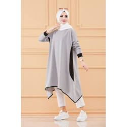 Tunique oversize (Vêtement ample pour femme voilée) - Couleur Gris et noir
