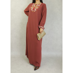 Robe manches longues avec broderie pour femme - Couleur Rouille