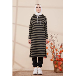 Tunique longue à rayures avec capuche (Vêtement moderne et sport pour hijab) - Couleur...