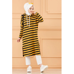 Tunique longue à rayures avec capuche (Tenue décontractée et sport pour hijab) -...