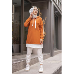 Sweat-Tunique sport bi-colore pour femme voilée - Couleur blanc et rouille