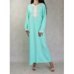 Eastern Robe for Woman with embroidery and strass-Color Green pastel