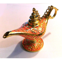 Lampe merveilleuse d'Aladin rouge-rose dorée avec sa boite cadeau