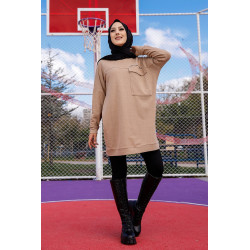 Large pocket with large pocket (Sweat Woman Hijab) - Vison Color