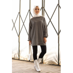 Tunique noire et blanche pour femme (Vêtement Hijab pour Saison Automne-Hiver) - Motif...