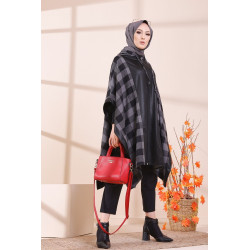 Poncho avec capuche (Tenue automne Hiver pour hijab) - Couleur anthracite