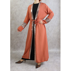 Long strass kimono - Brick color