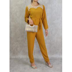 Combinaison pantalon femme habillée et décontractée - Couleur jaune moutarde