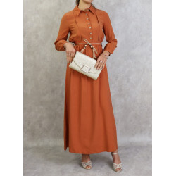 Long dress with brick-colored braided belt - Casual outfit for women