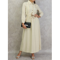 Robe longue avec ceinture tressée de couleur blanc cassé - Robes casual et chic pour femme