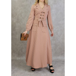 Caramel-colored stripe long dress