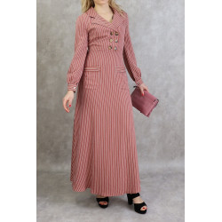 Long dress with rust-colored stripe