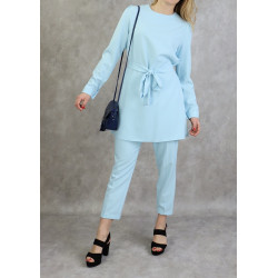 Chic 2-piece tunic and pants set in sky blue color