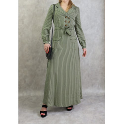 Long khaki striped dress