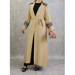 Kimono long à strass de couleur beige