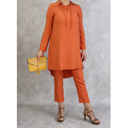 Ensemble deux pièces tunique et pantalon de couleur Corail