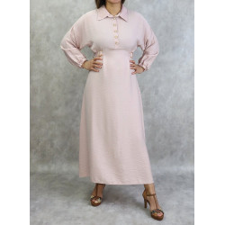 Long casual dress with shirt collar for women - Old pink color