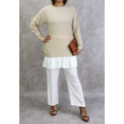 Two-tone two-tone tunic and pants beige and white set