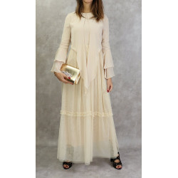 Robe longue en tulle style boléro pour femme - Couleur Beige