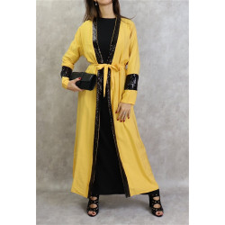 Kimono long à strass de couleur jaune