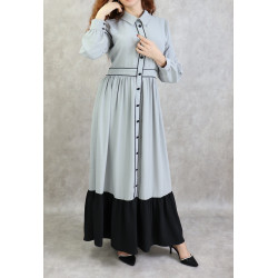 Long flared two-tone dress - Gray color