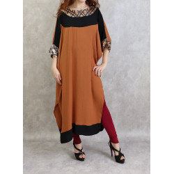 Long butterfly effect tunic with rhinestones in rust and black