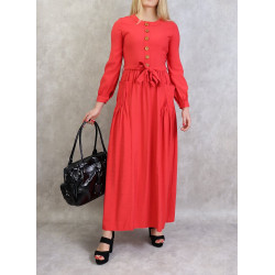 Robe longue boutonnée esprit casual pour femme - Couleur Corail