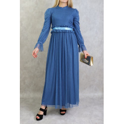 Robe de soirée en tulle pour femme - Couleur Bleu