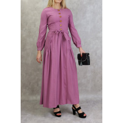 Robe longue boutonnée esprit casual pour femme - Couleur Mauve