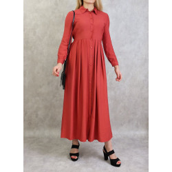 Robe longue casual chic boutonnée sur toute la longueur pour femme - Couleur rouge brique