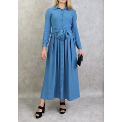 Robe longue casual chic boutonnée sur toute la longueur pour femme - Couleur Bleu