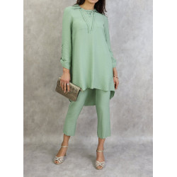 Two-piece tunic and pants set in Almond green