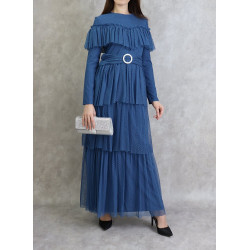 Robe chic à volants - Couleur Bleu acier