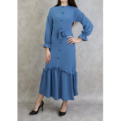 Long ruffled dress for women (Turkey Dresses Online) - Color Steel Blue