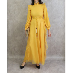 Robe de soirée longue en tulle habillée pour femme - Couleur Jaune