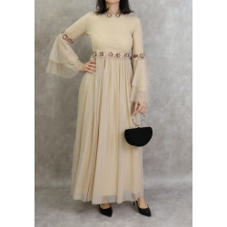 Robe de soirée chic en tulle pour femme - Couleur beige