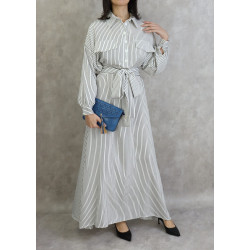 White feminine dress with black stripes
