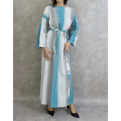 Robe longue effet tissé pour femme de couleur gris clair, turquoise et blanc