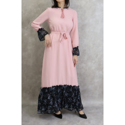 Robe longue à motifs fleuris pour femme - Couleur rose clair